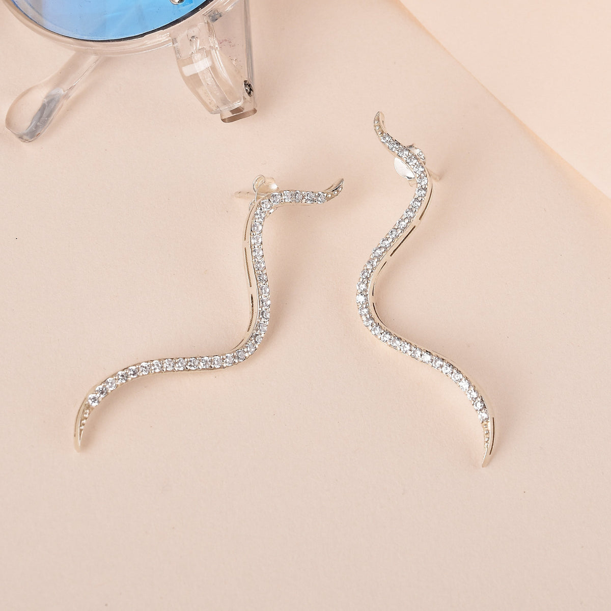 Cubic Zirconia Wave Silver Earrings-1