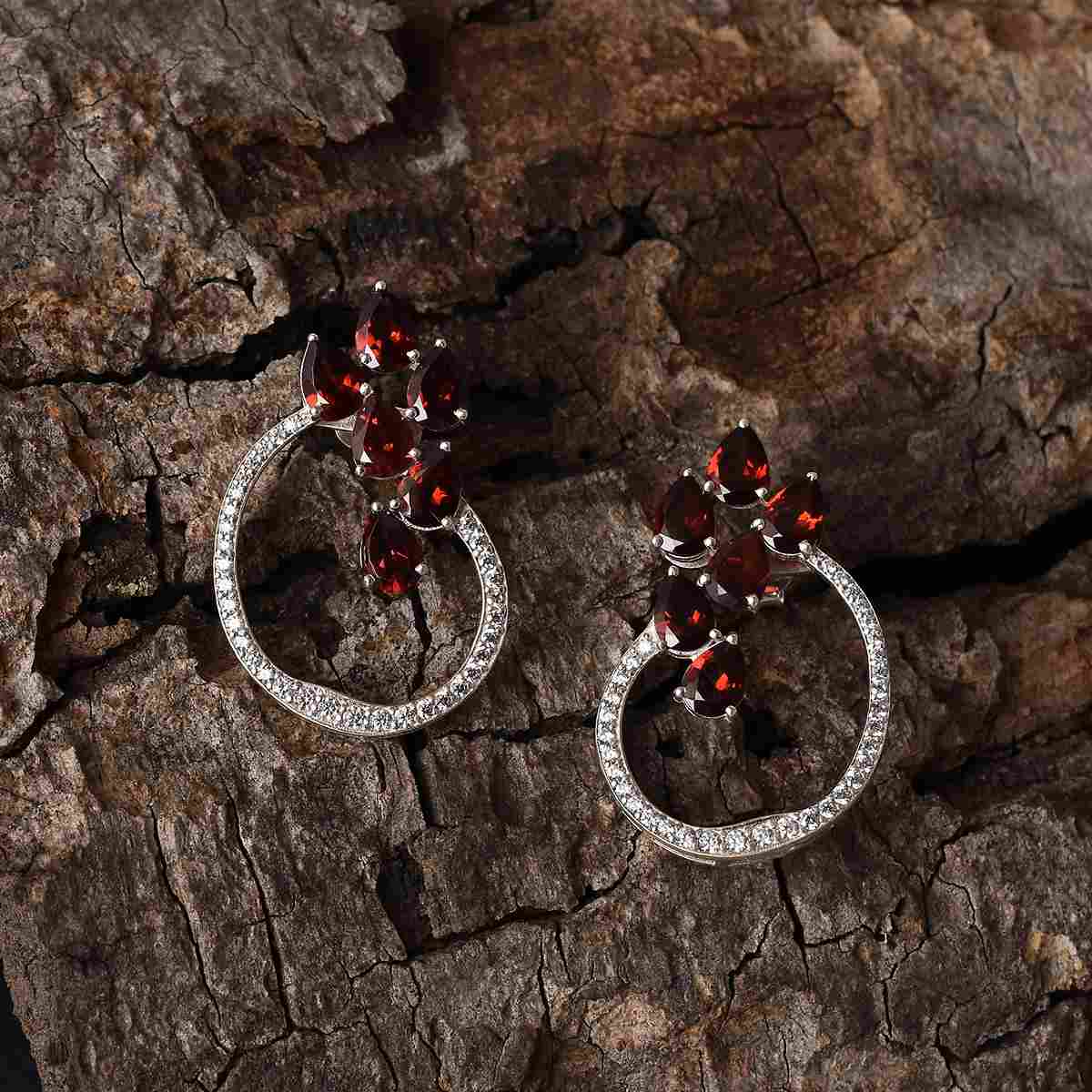 Red Garnet CZ Gemstone Stud Earrings-2