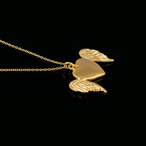 925 Sterling Silver Wing Heart Gold Plated Pendant with Chain Gift for Her