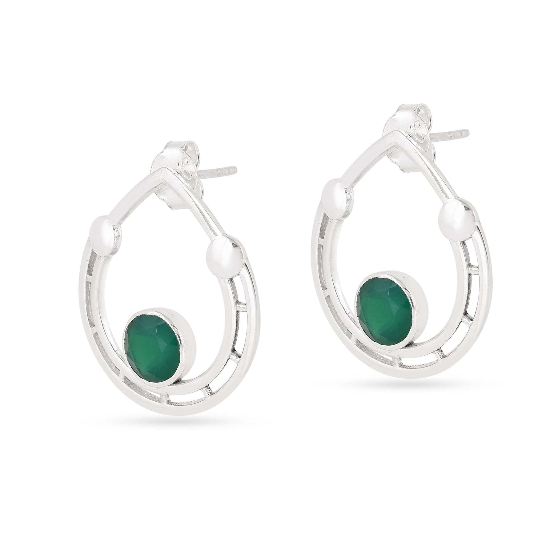Green Onyx Moon Stud Earring