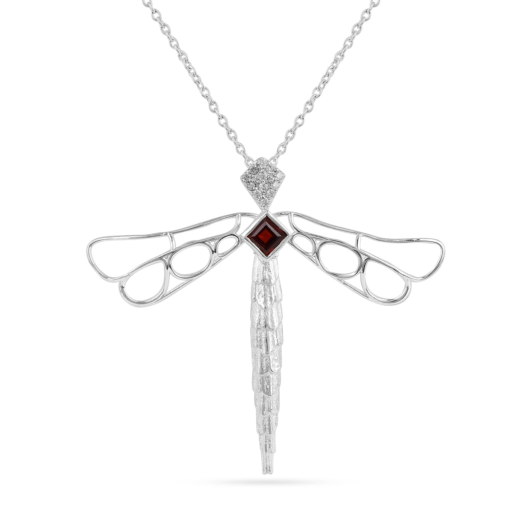 Zirconia Dragonfly Silver Pendant
