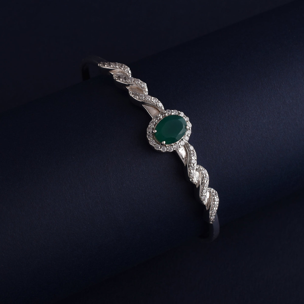 Green Onyx Gemstone 925 Silver Bracelet-1