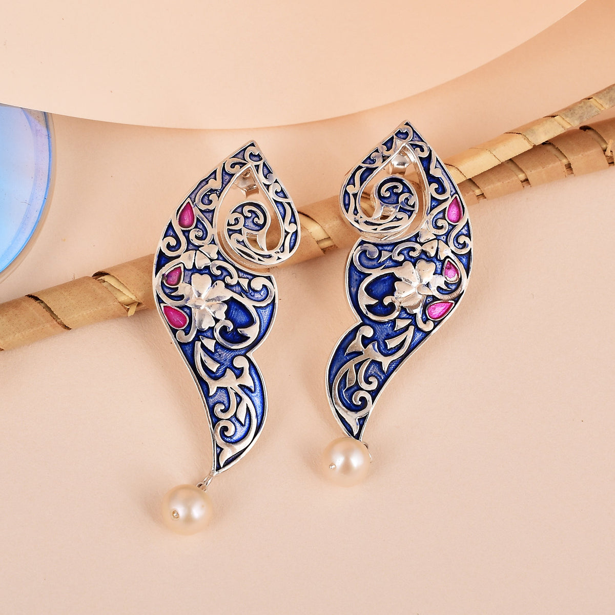 White Designer Earrings- Statement Earrings for Women - Ursula Enamel  Statement Danglers Earrings by Blingvine