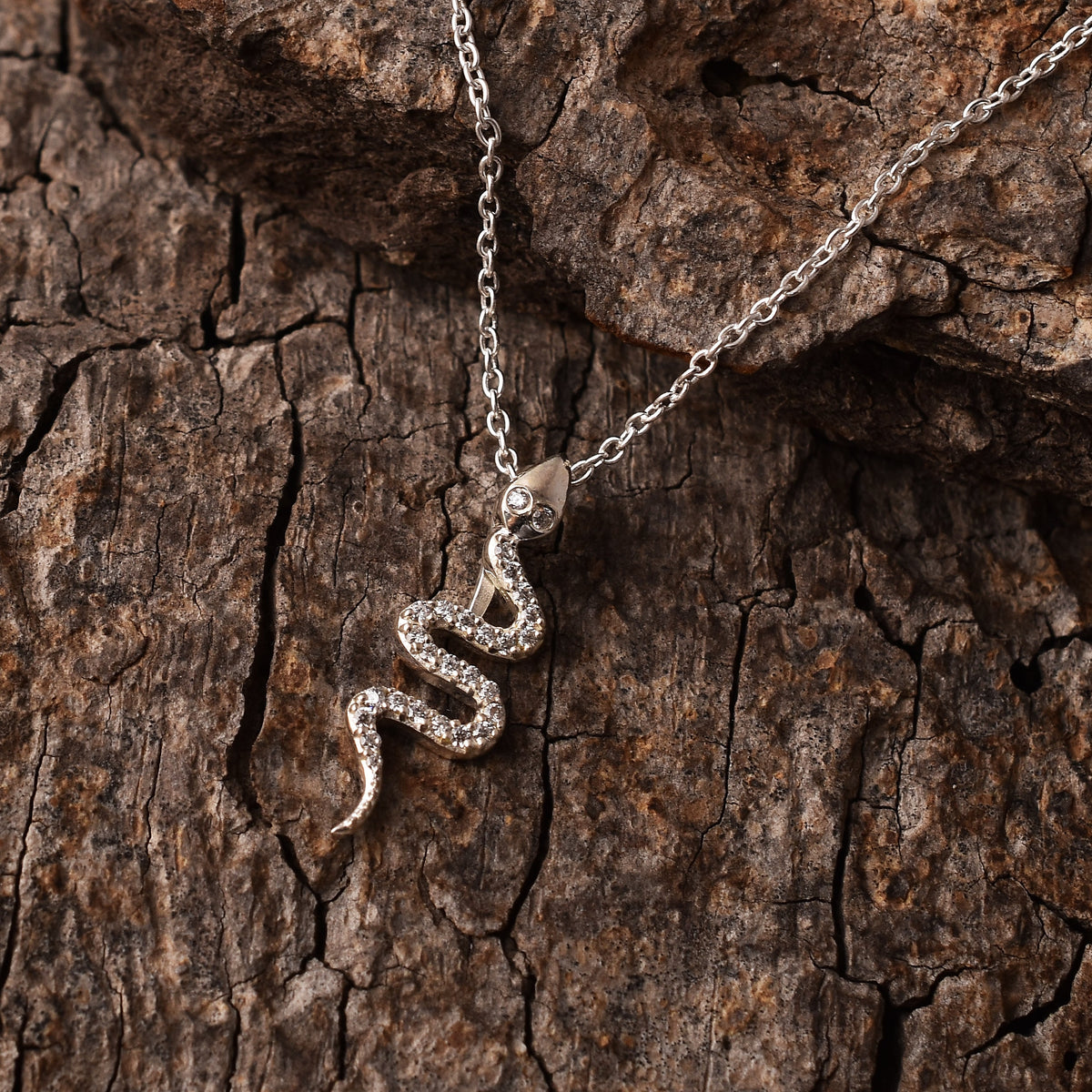 Silver Zircon Snake Pendant with Chain-2