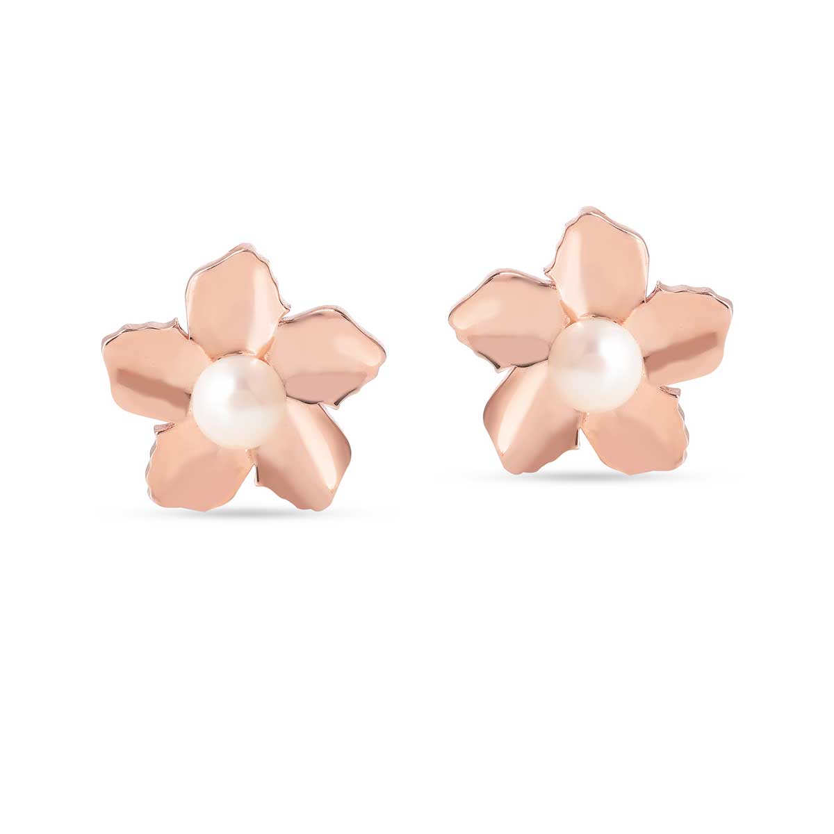 Floral Silver Pearl Stud Earrings-2