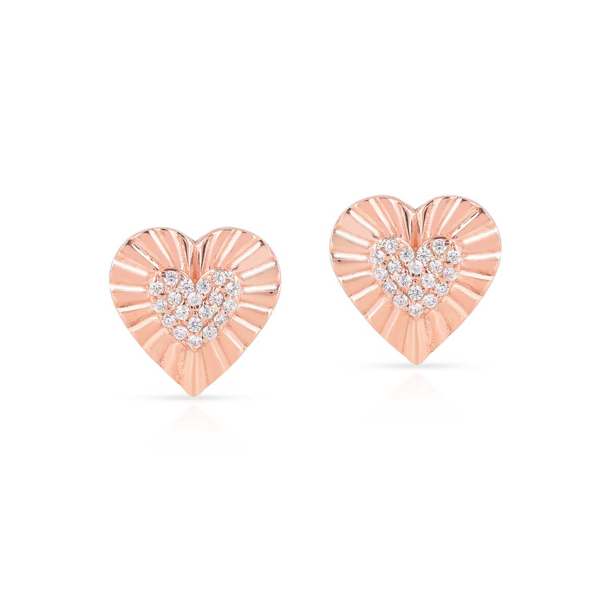 Heart Rose Gold Plated Silver CZ Earrings-2