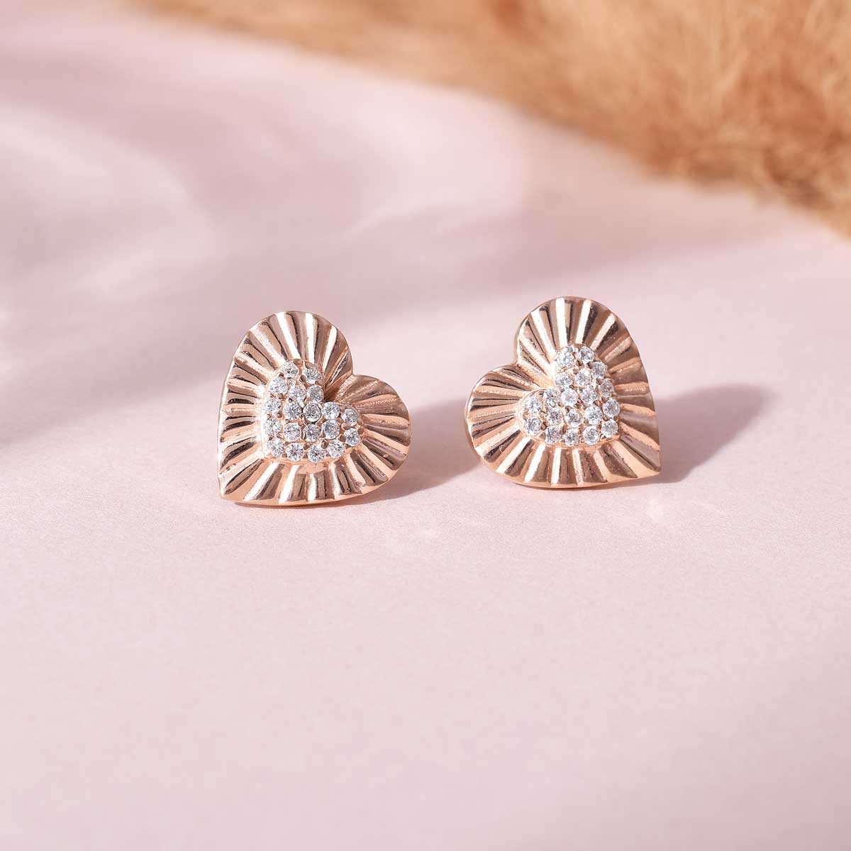 Heart Rose Gold Plated Silver CZ Earrings-1