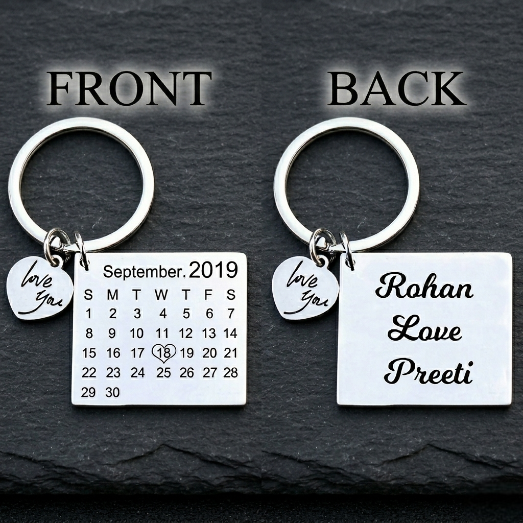 Personalized Metal Keychain with Calendar & Name