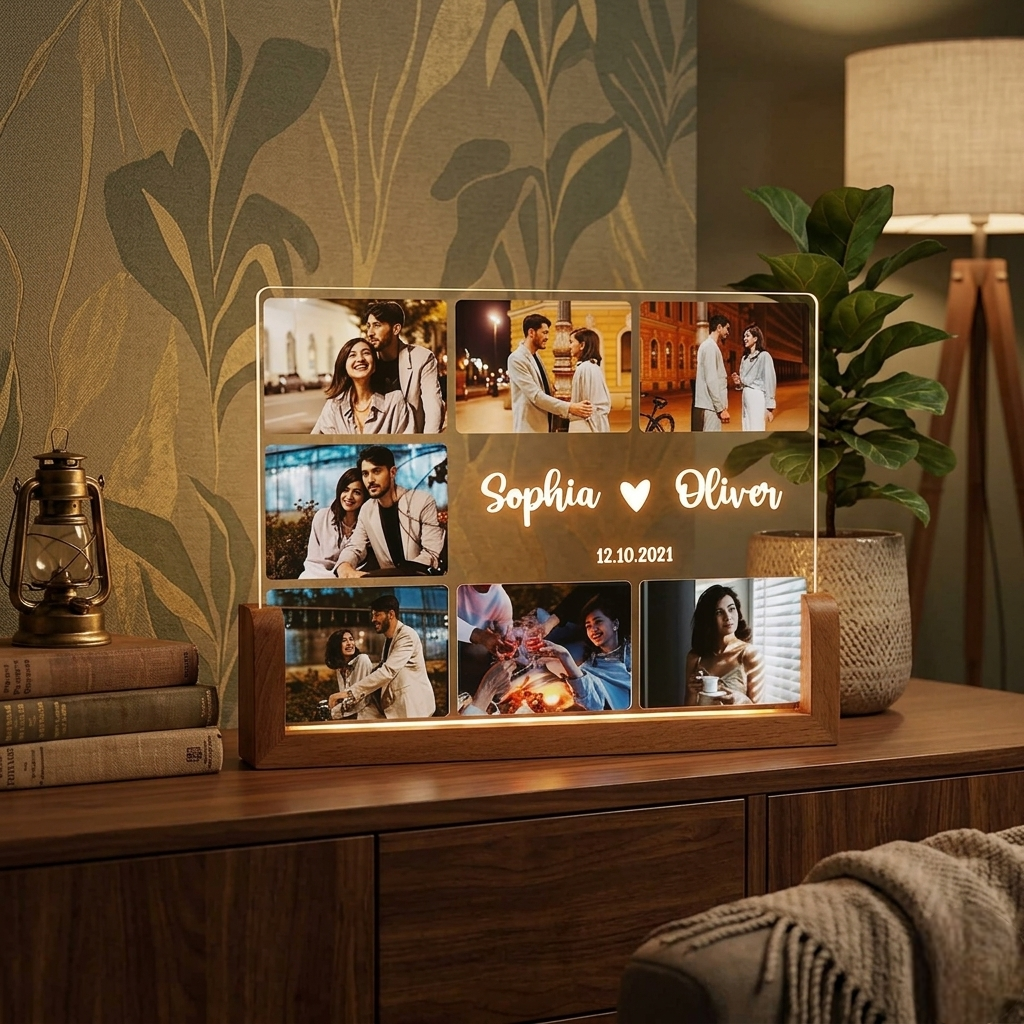 Personalized Photo Collage Anniversary Lamp For Couple