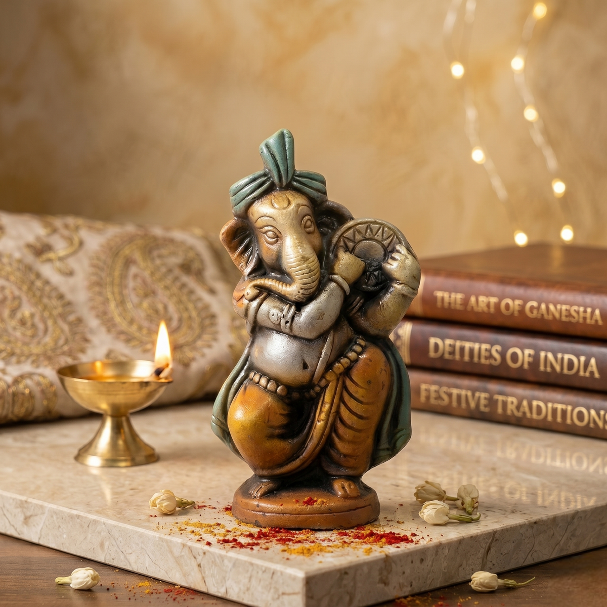 Eco Friendly Clay Ganesha Idol Carrying Daff Bajana