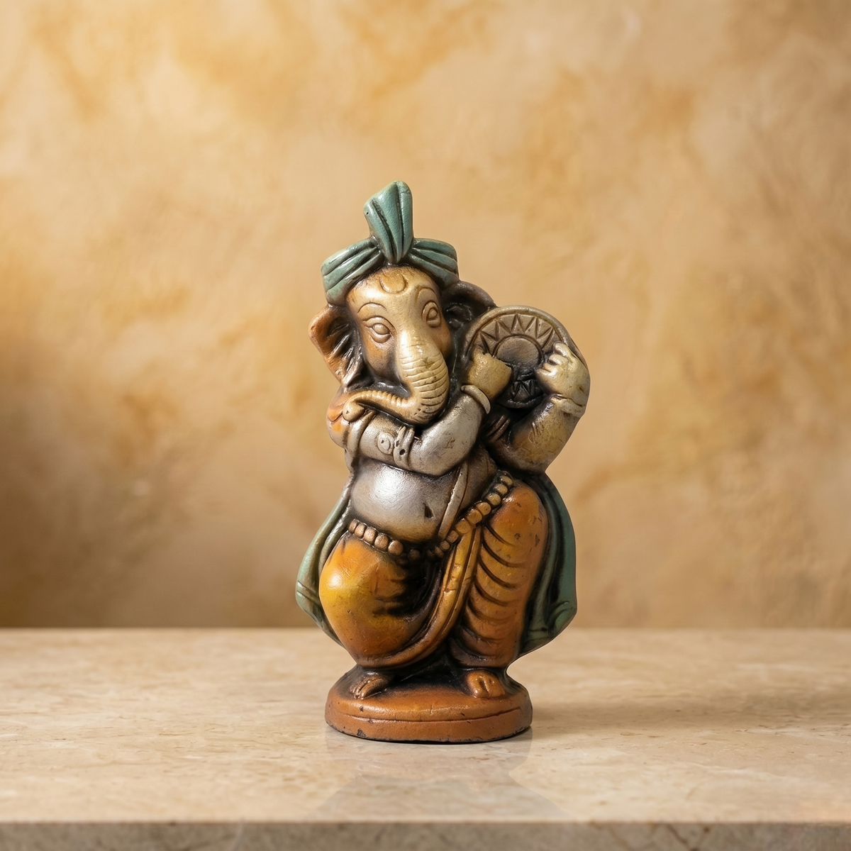 Eco Friendly Clay Ganesha Idol Carrying Daff Bajana