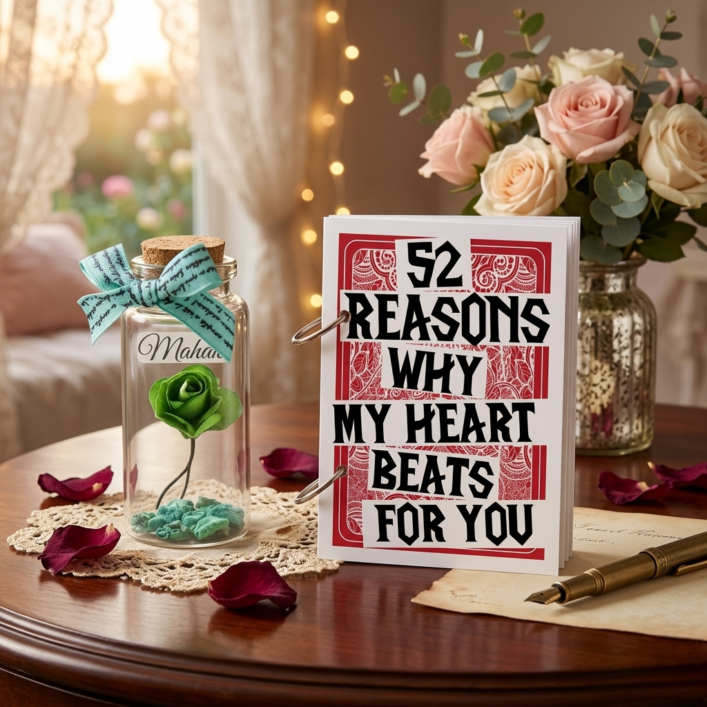 Personalised Message Bottle & 52 Reason I Love You Deck Of Cards