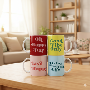Positive Quote Printed Ceramic Coffee Mugs Gift Set of 4