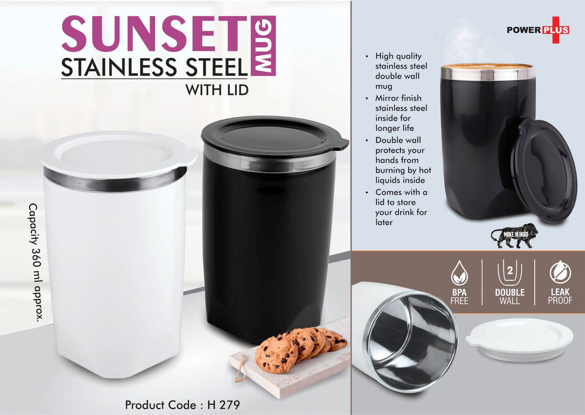 Tall Bamboo Coffee Mug Sunset | Stainless Steel Lid Leakproof BPA-Free Cup 360ml