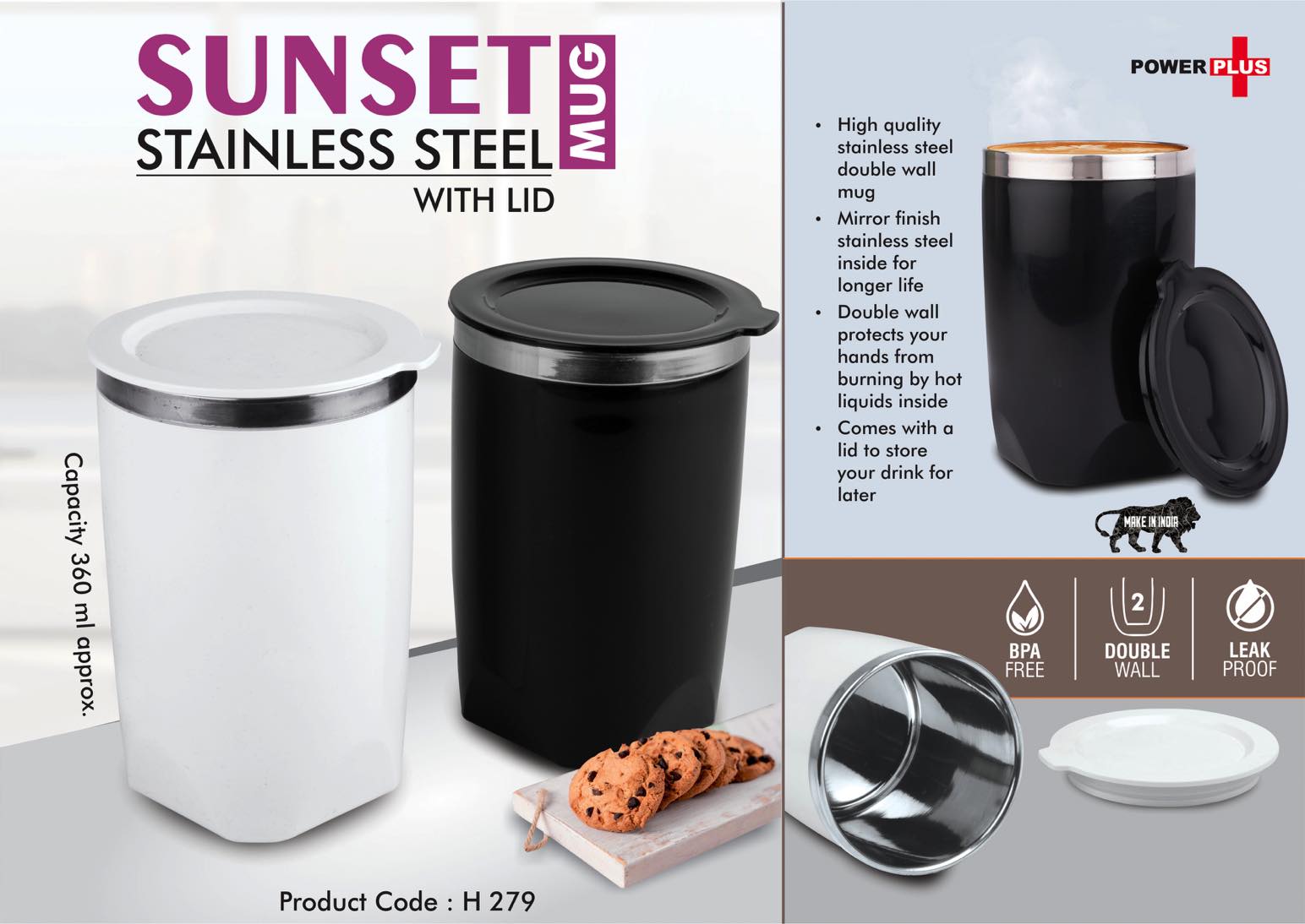 Tall Bamboo Coffee Mug Sunset | Stainless Steel Lid Leakproof BPA-Free Cup 360ml