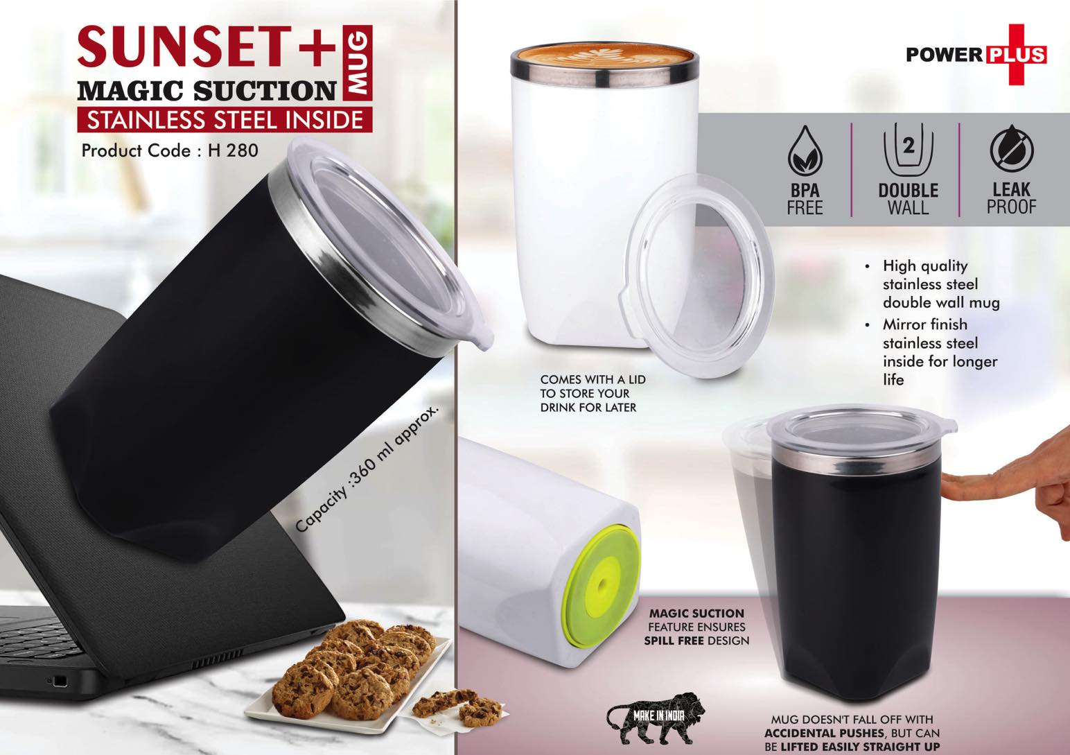 Tall Bamboo Coffee Mug Sunset+ Magic Suction Spill-Proof BPA-Free