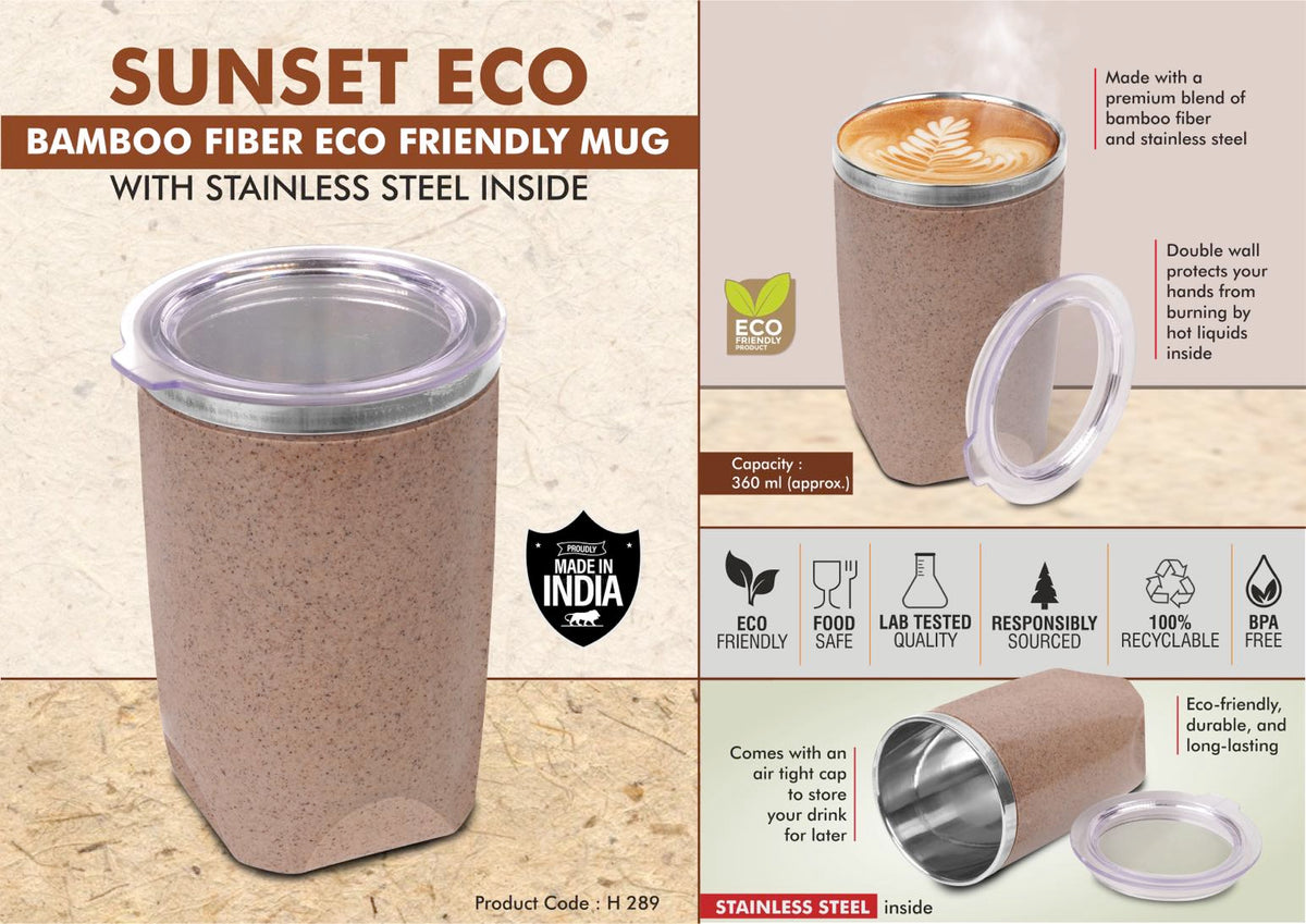 Tall Bamboo Coffee Mug – Sunset Eco Steel Inside | Leakproof, BPA-Free, 360 ml