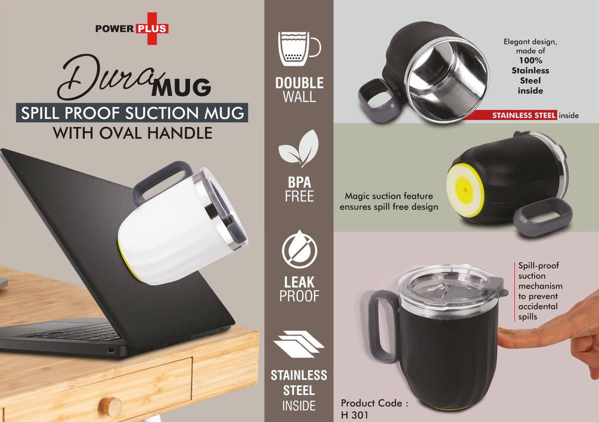Tall Bamboo Coffee Mug DuraMug Spill Proof Suction Oval Handle 350ml Approx