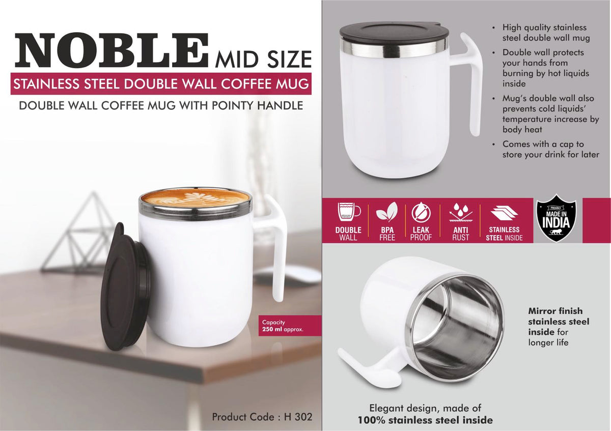 Tall Bamboo Coffee Mug DuraMug Noble Mid Size Steel Double Wall 250ml Leak Proof (Copy)