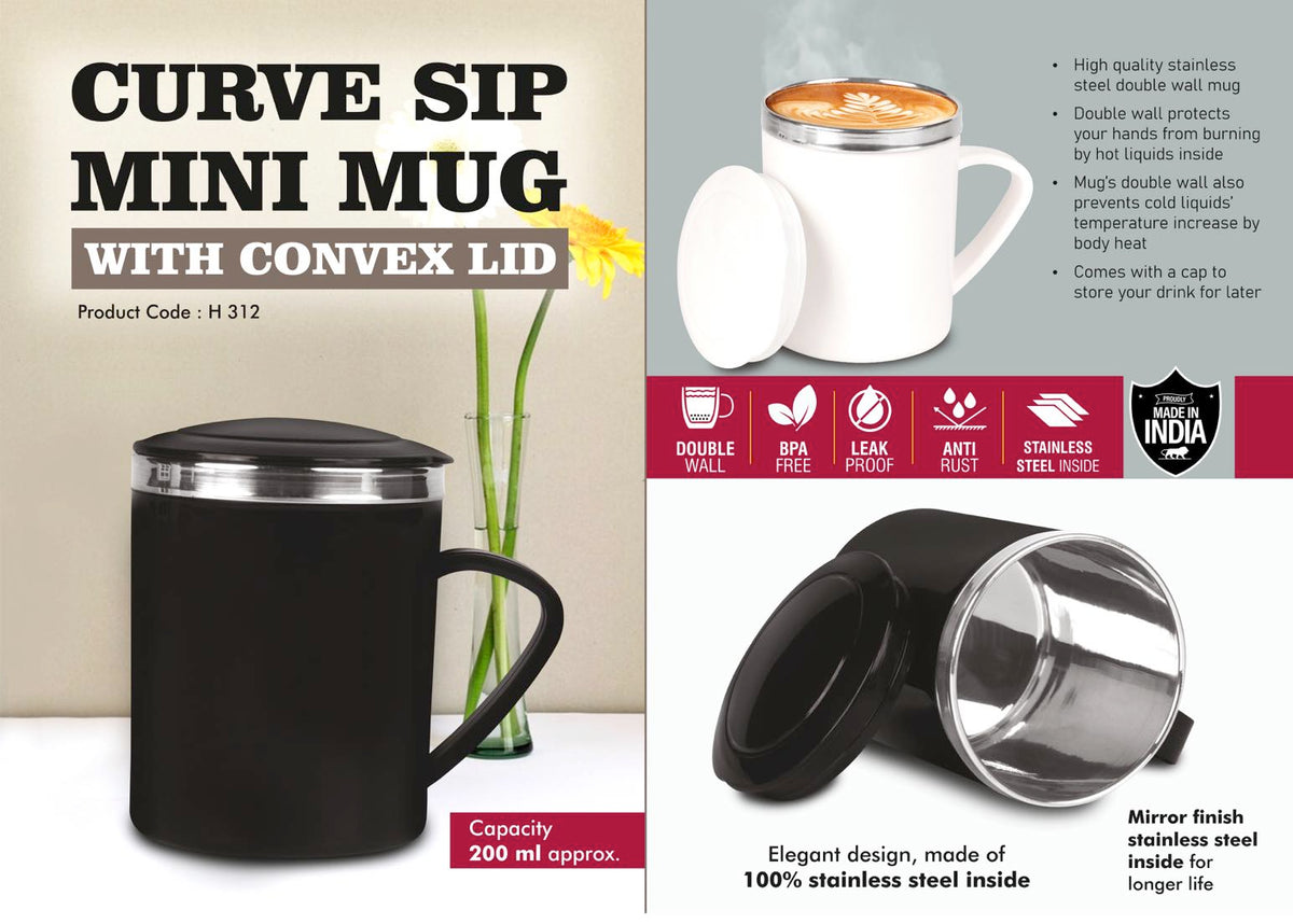 CurveSip Mini Steel Mug with Convex Lid, 200ml Capacity