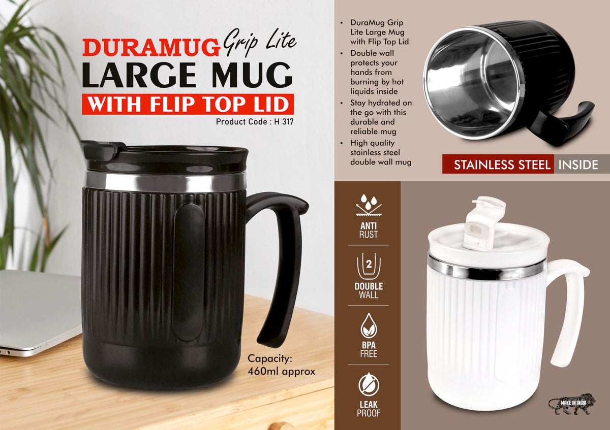 DuraMug Grip Lite Steel Mug with Flip Top Lid | 460ml Capacity