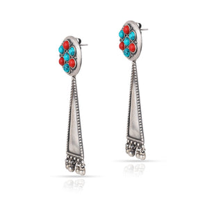 Handcrafted 925 Sterling Silver Earrings (Coral and Turquoise)