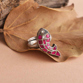 Handmade 925 Sterling Silver Kundan Fish Ring