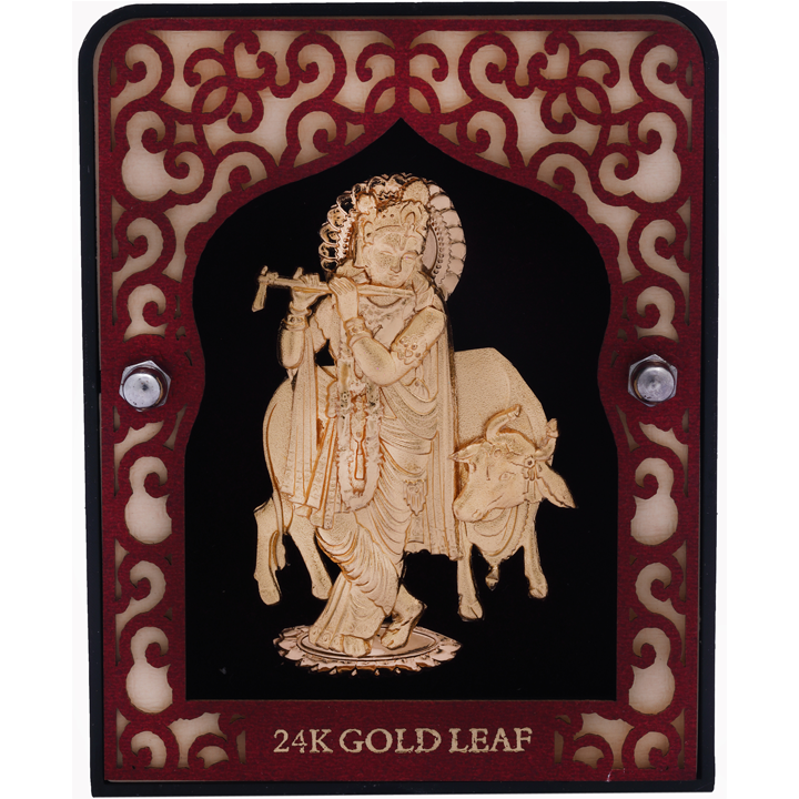 Krishna With Cow 24K Golden Card Stand