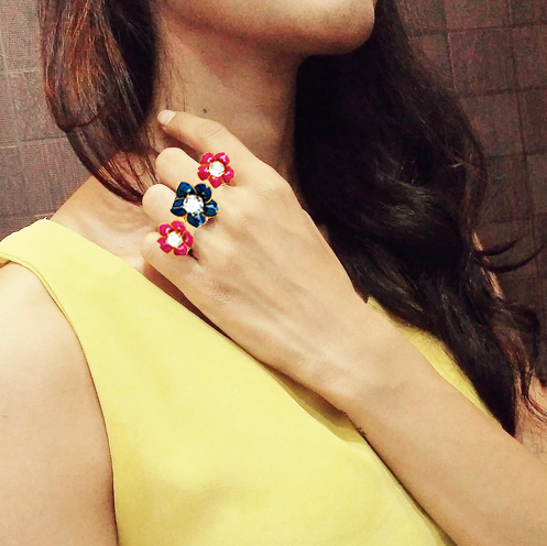 Kritika Kamra in Sakura Twin Flower Ring