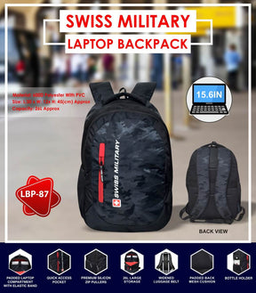 Laptop Backpack With Quick Access Pocket, Black Camo Print