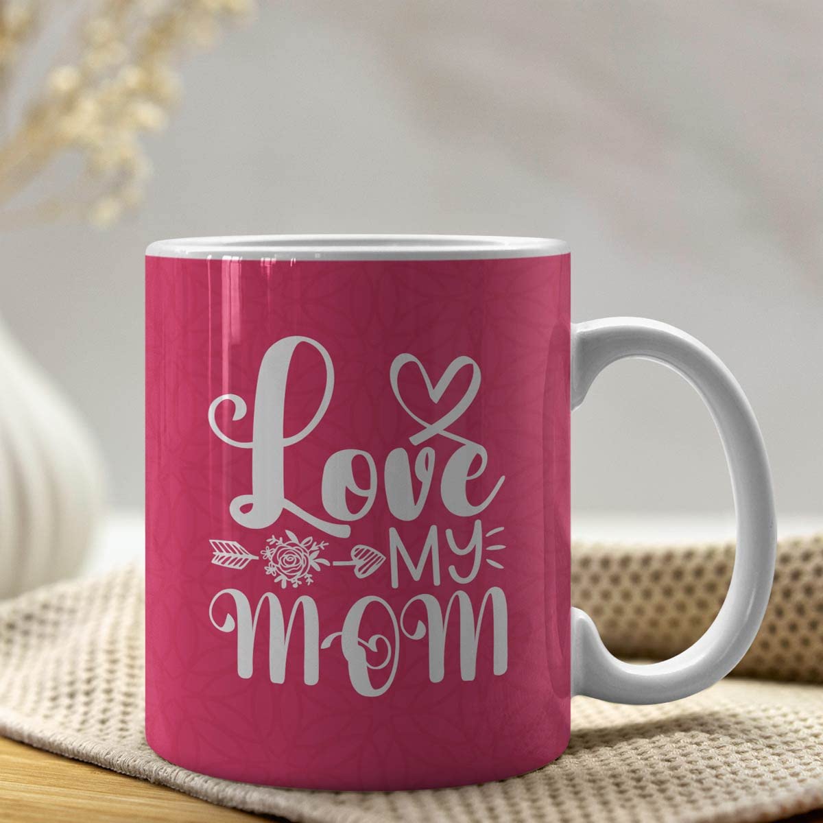Love My Mom Red Ceramic Coffee Mug Gift For Mother's Day