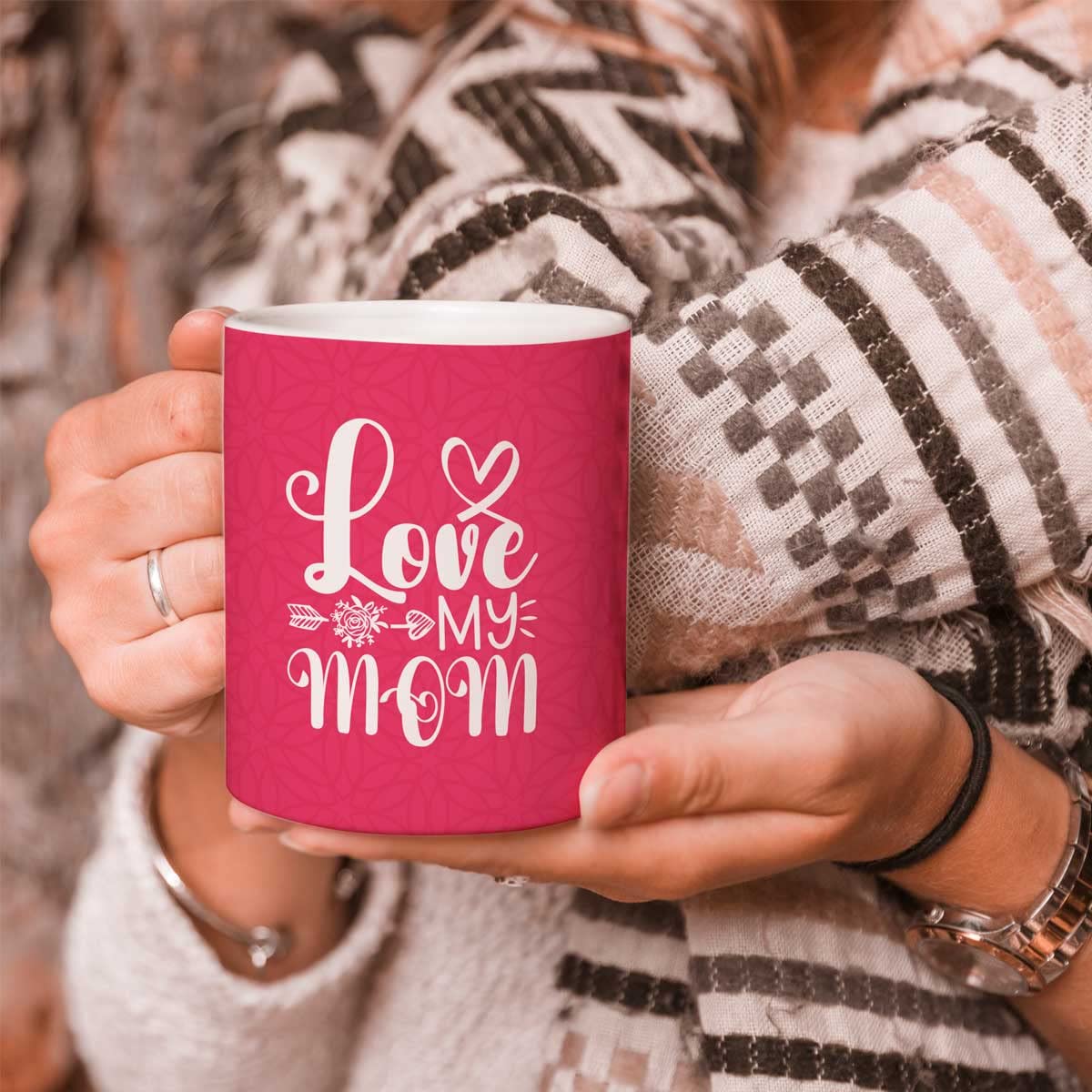 Love My Mom Red Ceramic Coffee Mug Gift For Mother's Day