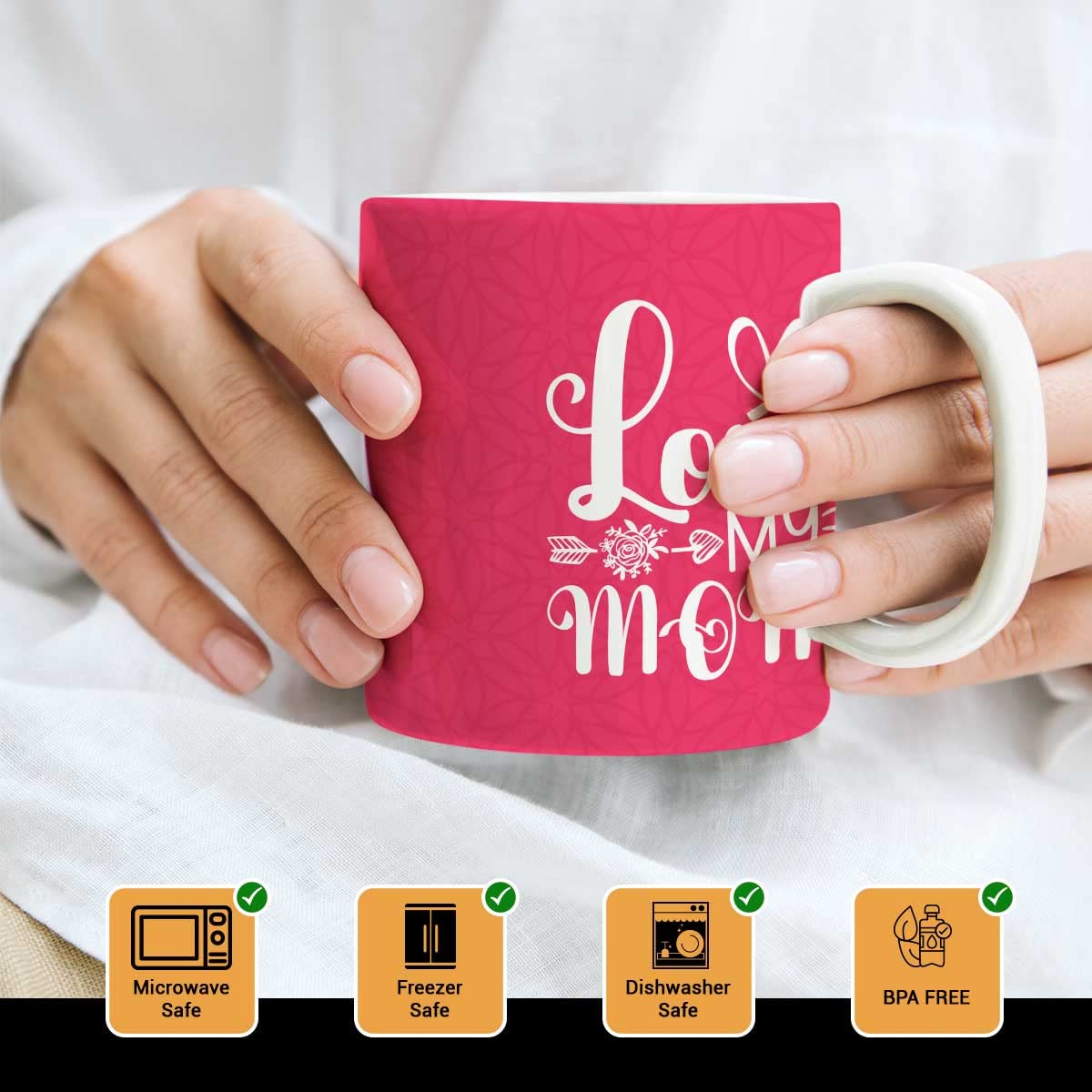 Love My Mom Red Ceramic Coffee Mug Gift For Mother's Day