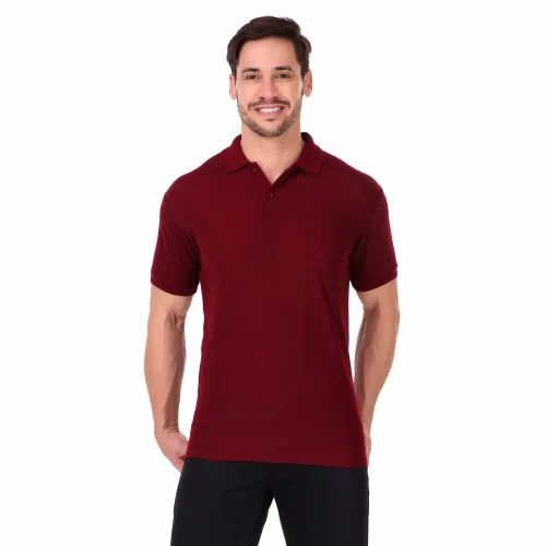 160 GSM Maroon Men Collar T Shirt