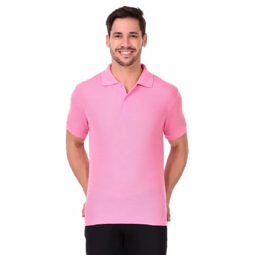 160 GSM Pink Men Collar T Shirt
