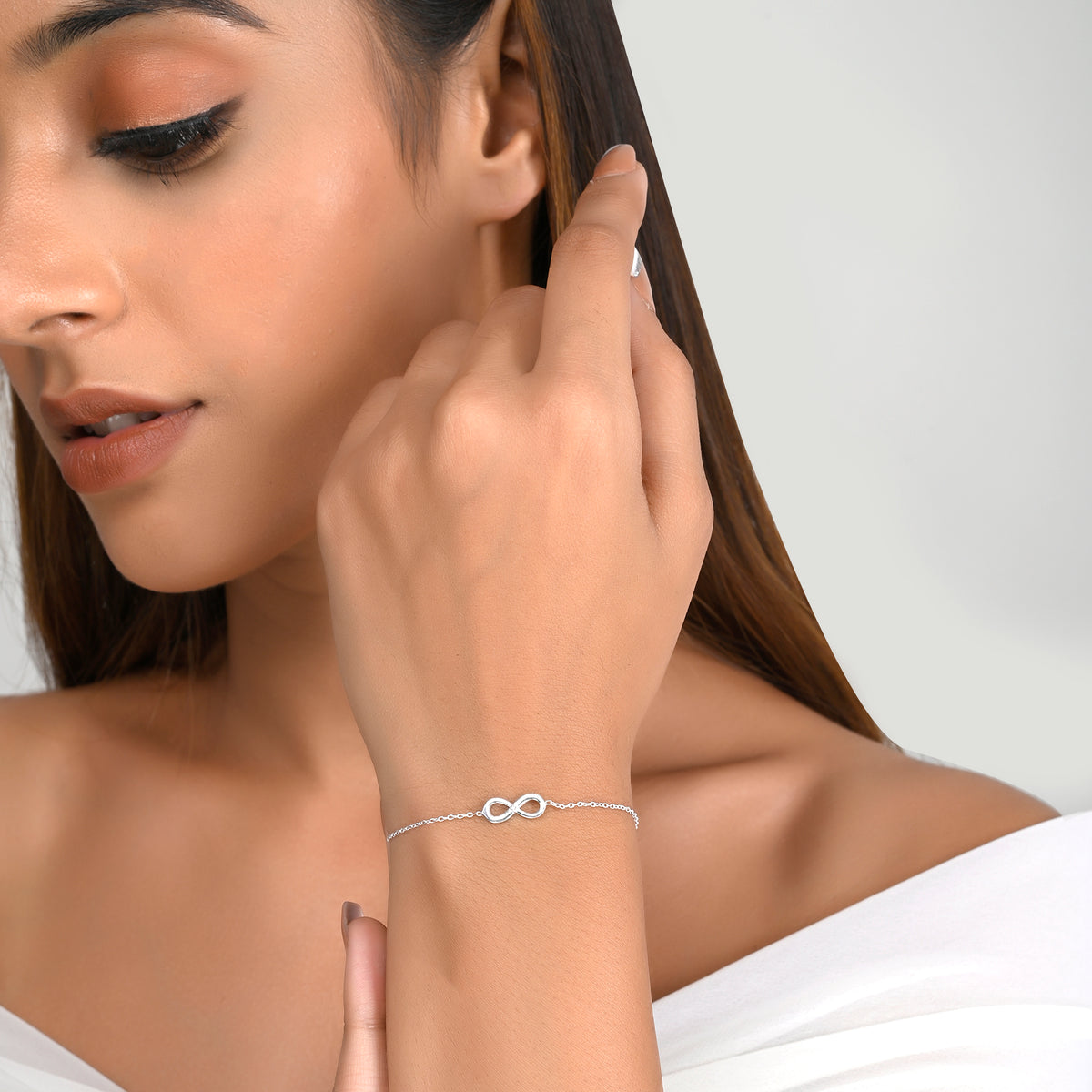 Infinity Chain Bracelet with Minimal Silver Ring-5