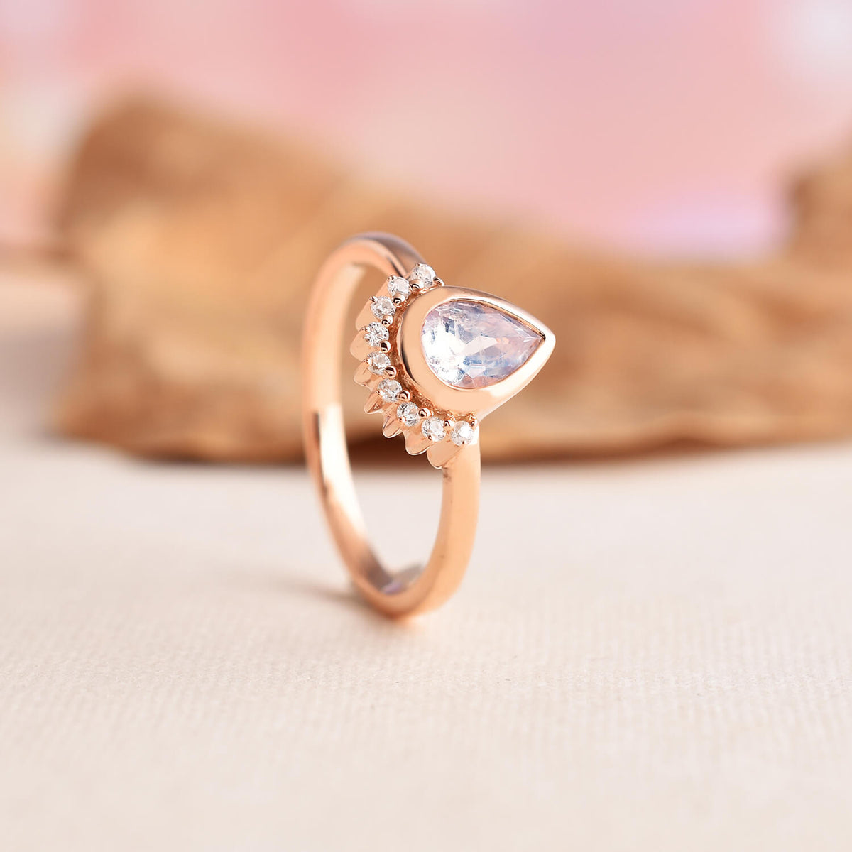 Silver Rose Gold Plated Crowned Moonstone Ring-1