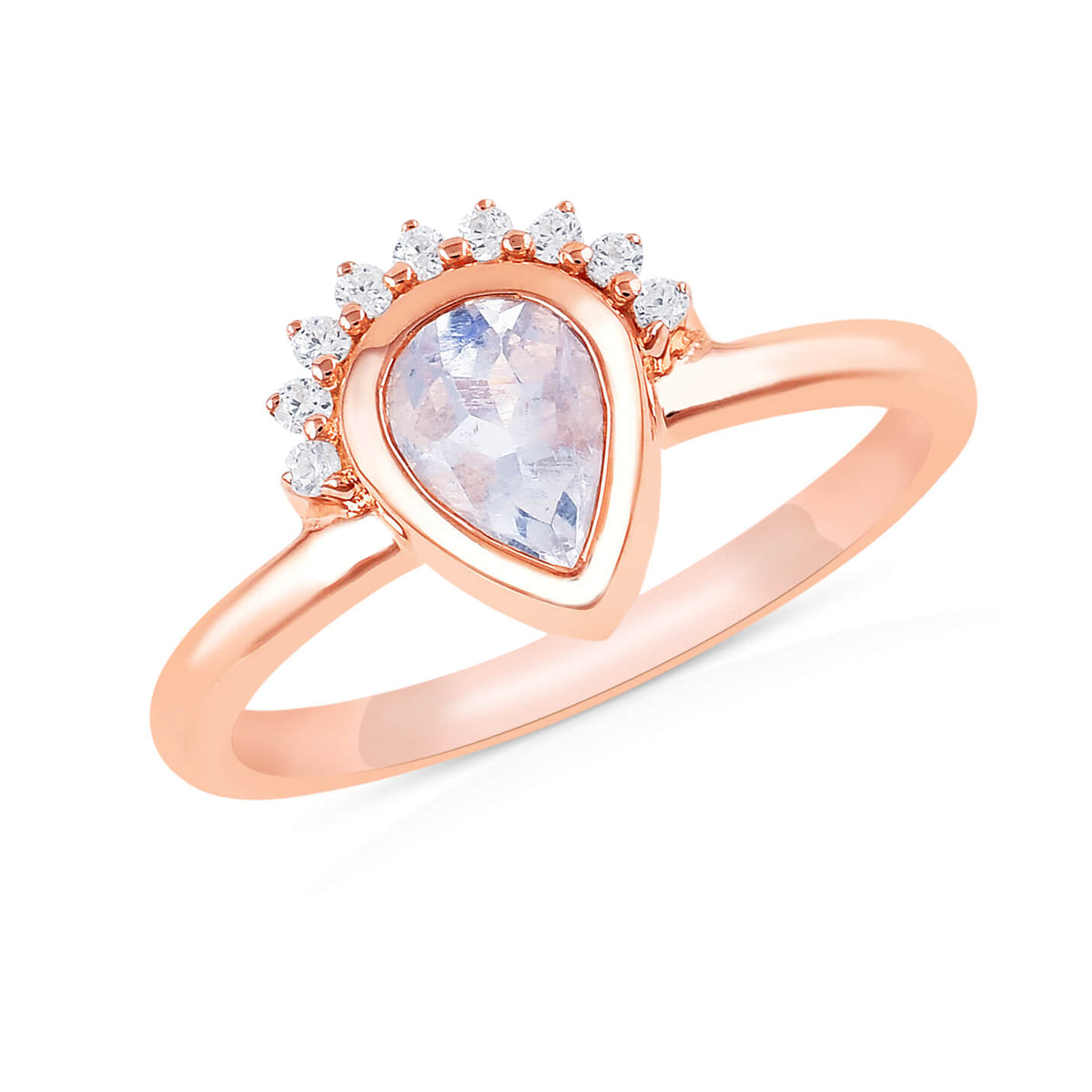 Silver Rose Gold Plated Crowned Moonstone Ring-2