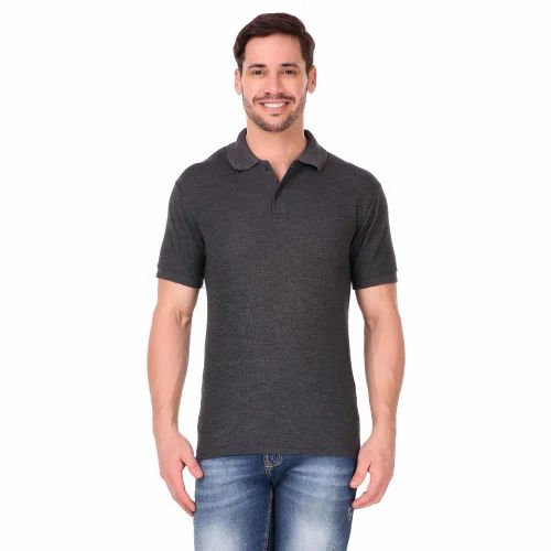 160 GSM Small Dark Grey Men Collar T Shirt