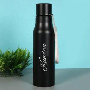 Stainless Steel Single Wall Black Bottle with Rope-750 ML