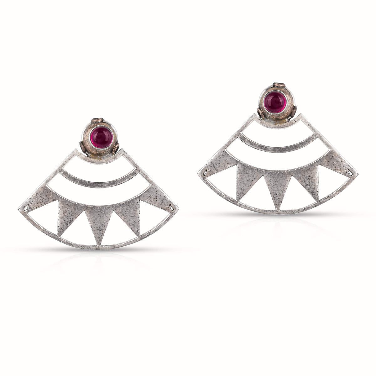 Sterling Silver Triangle Ruby Earrings-2