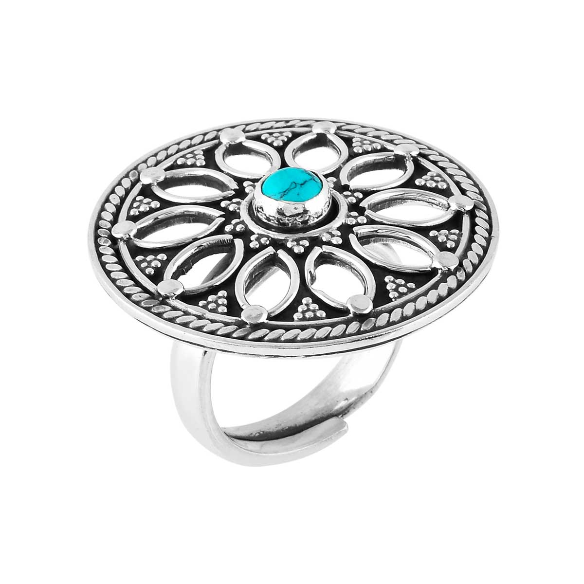Turquoise Floral 925 Silver Adjustable Ring-2