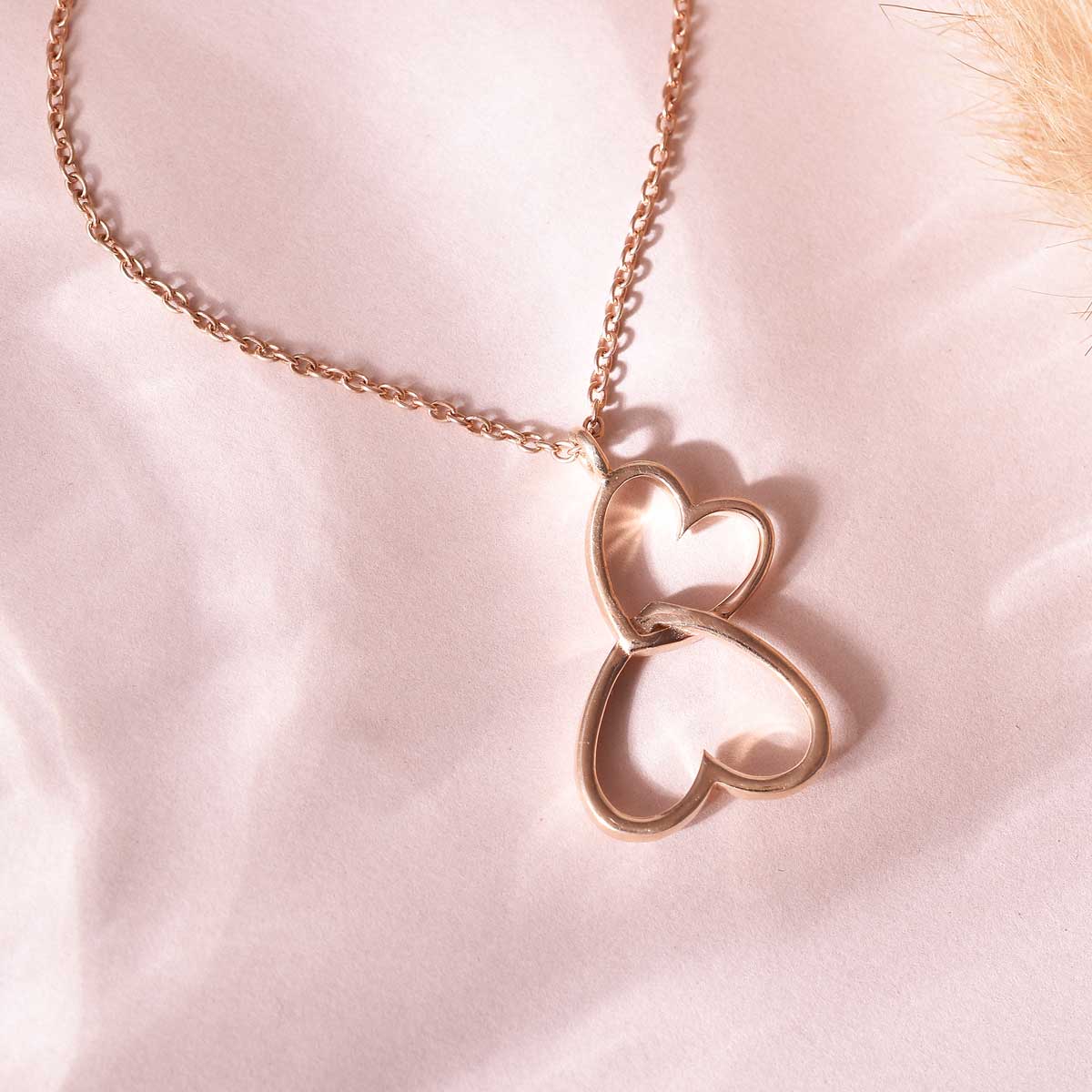 Twin Hearts Rose Gold Silver Pendant-1