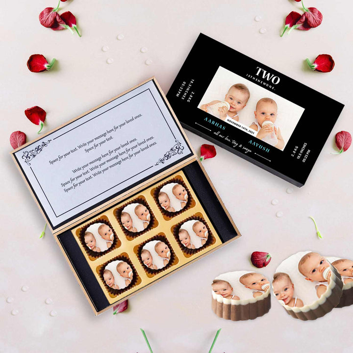 Two is the new one twins announcement personalised Photo Chocolate-1