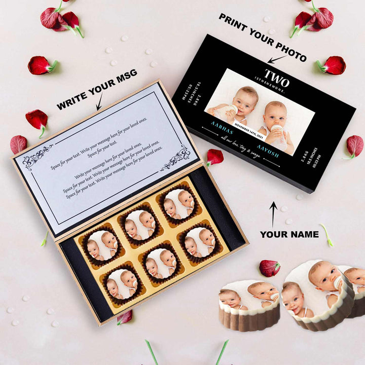 Two is the new one twins announcement personalised Photo Chocolate