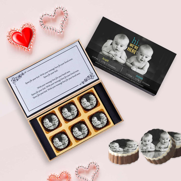 Hi dates print for twins announcement personalised Photo Chocolate