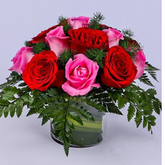 Pink-Red Roses Flower Vase Arrangement