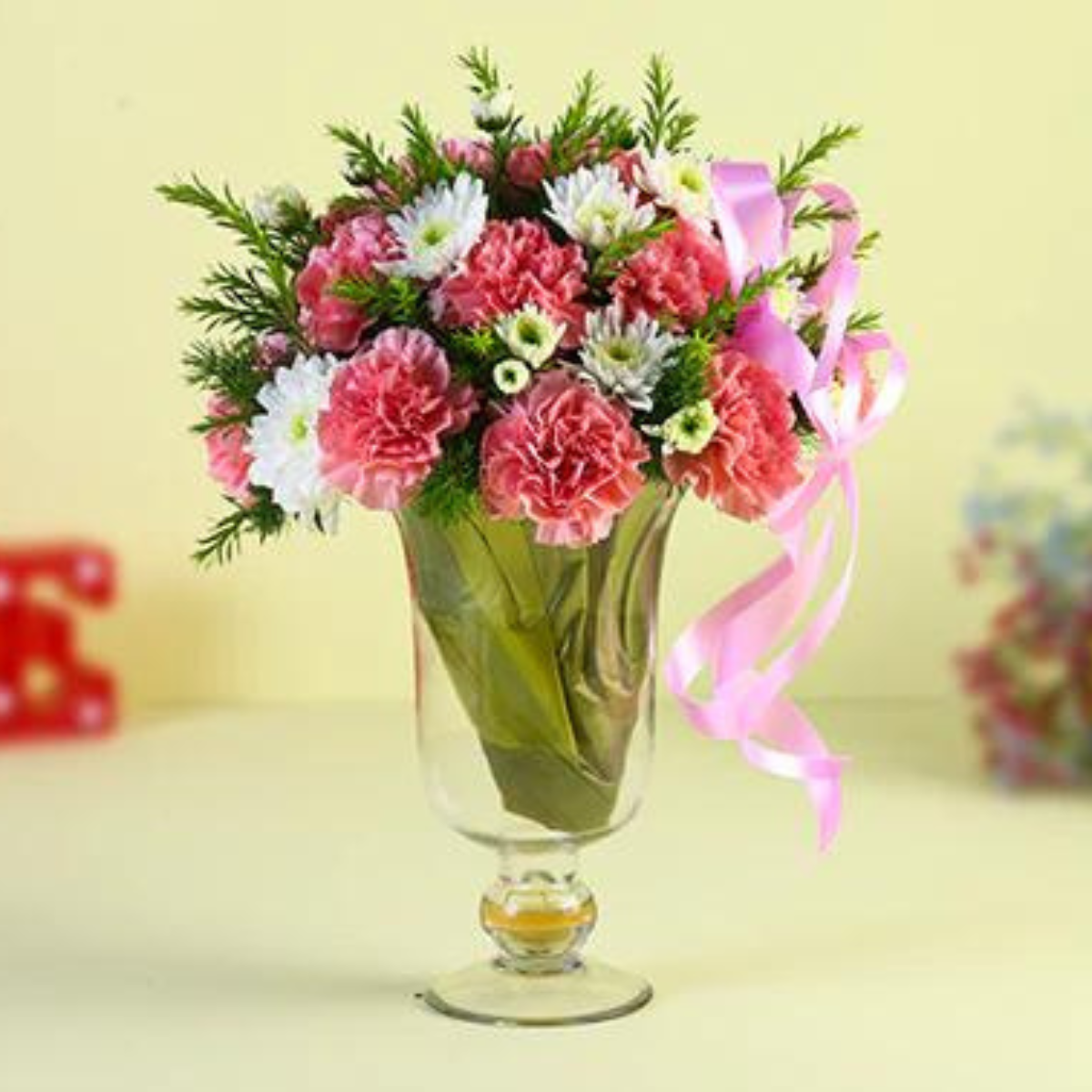 Exotic Carnations And White Daisy Vase