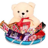 Teddy Bear & Chocolates in Handmade Tray