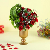 Red Roses Golden Vase Arrangement